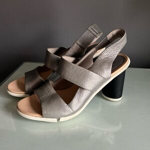 Clarks Silver Metallic Heeled Sandals Size 9
